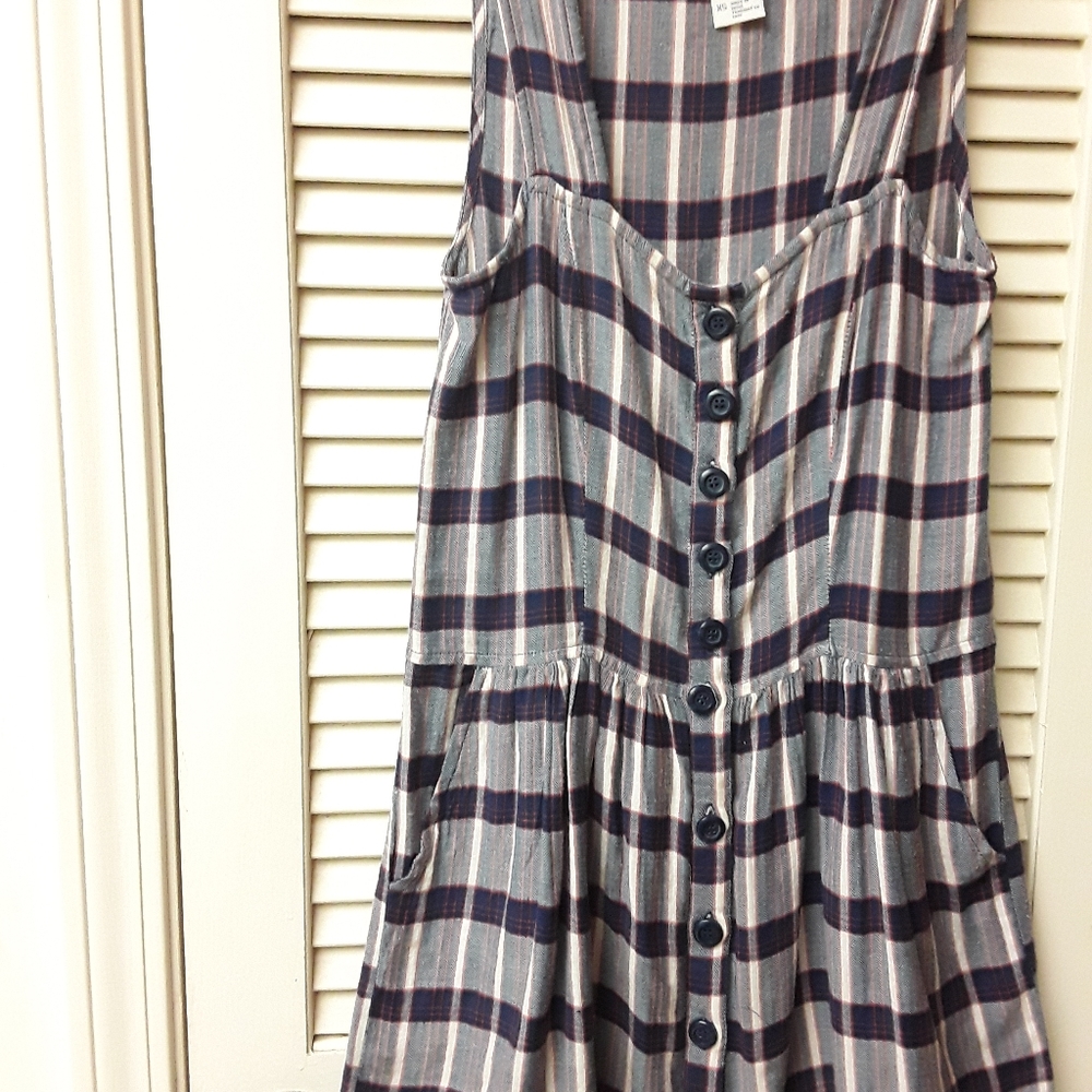 Grey Purple Plaid Button Boho Flowy Top